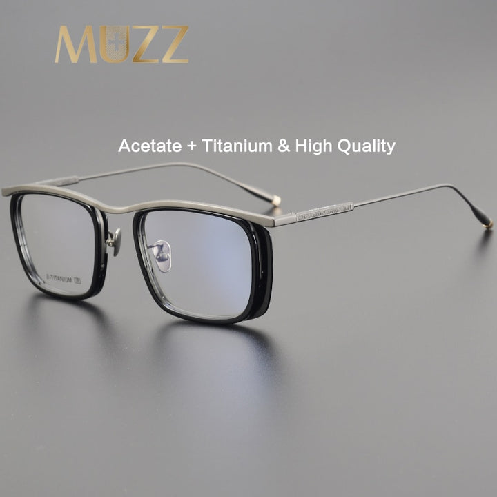 Muzz Unisex Full Rim Square Acetate Titanium Eyeglasses R1ki Full Rim Muzz