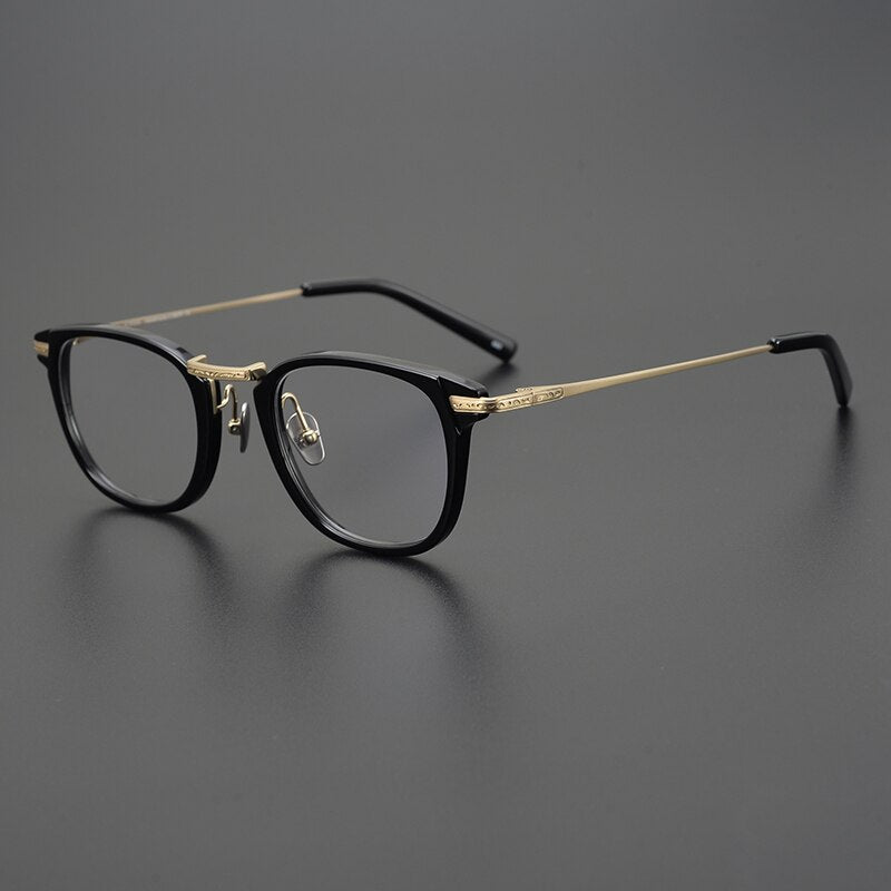 Gatenac Unisex Full Rim Square Titanium Acetate Eyeglasses Gxyj926 Full Rim Gatenac Black Gold