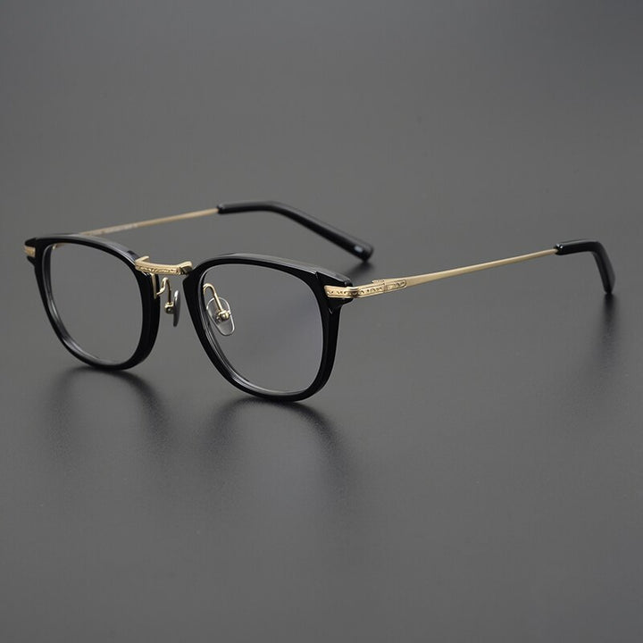 Gatenac Unisex Full Rim Square Titanium Acetate Eyeglasses Gxyj926 Full Rim Gatenac Black Gold