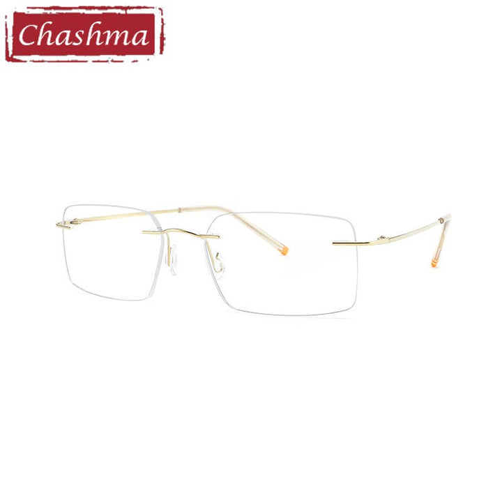 Chashma Ottica Unisex Rimless Customized Shape Lens Square Titanium Eyeglasses 8009 Rimless Chashma Ottica Gold