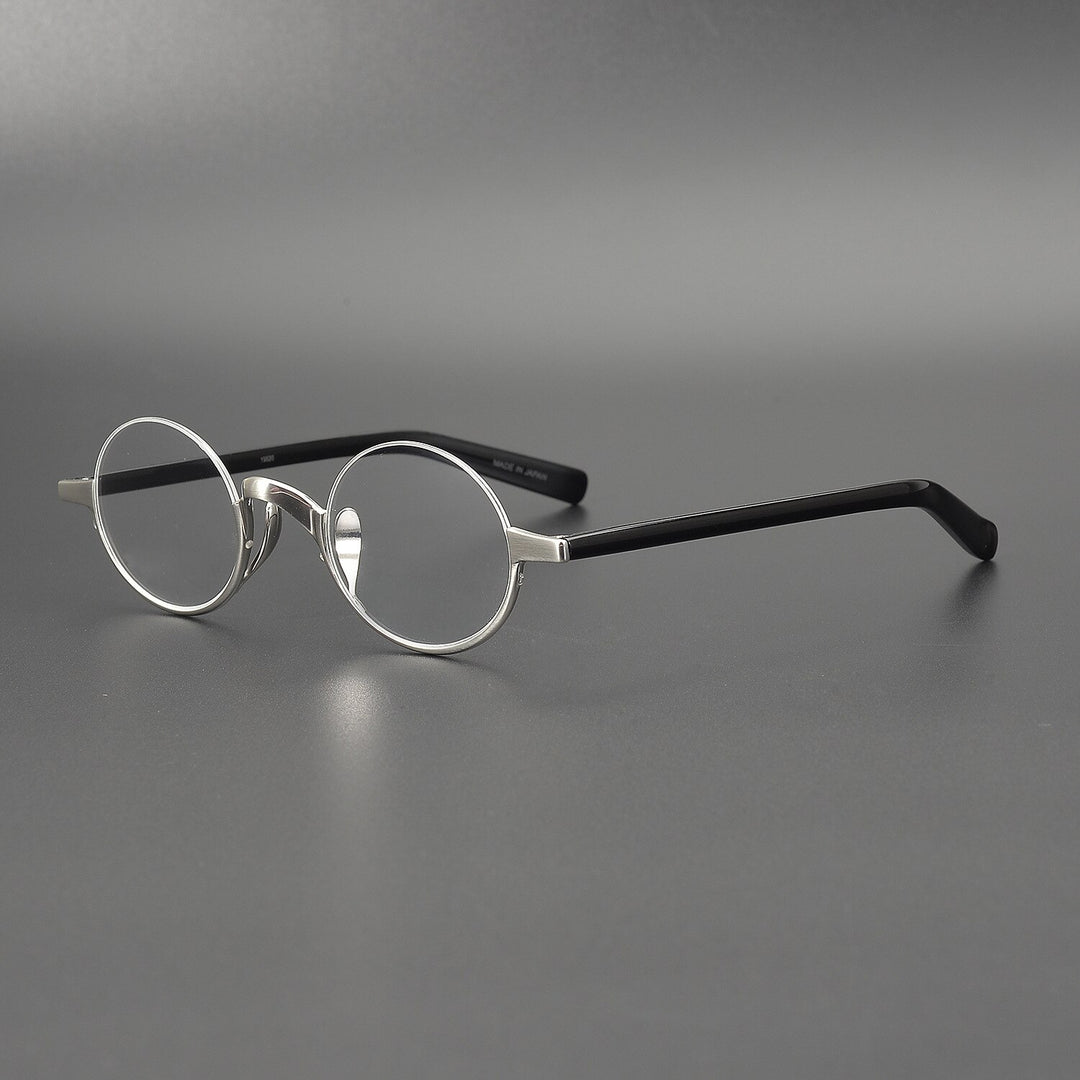 Muzz Men's Semi Rim Round Titanium Frame Eyeglasses M70703 Semi Rim Muzz Silver