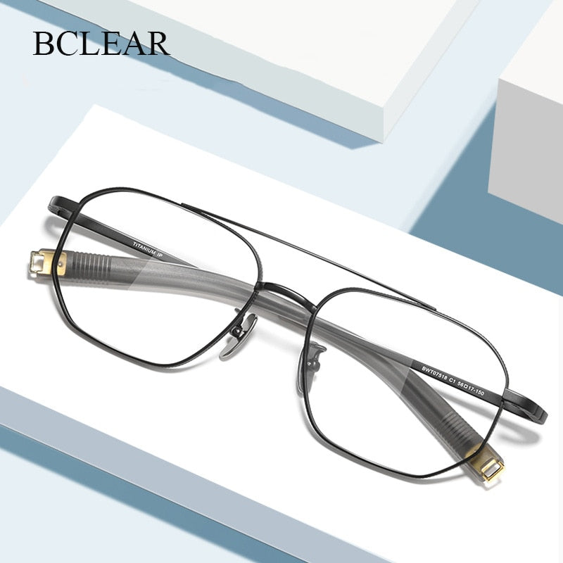 Bclear Unisex Full Rim Square Double Bridge Titanium Eyeglasses Bsf07518 Full Rim Bclear