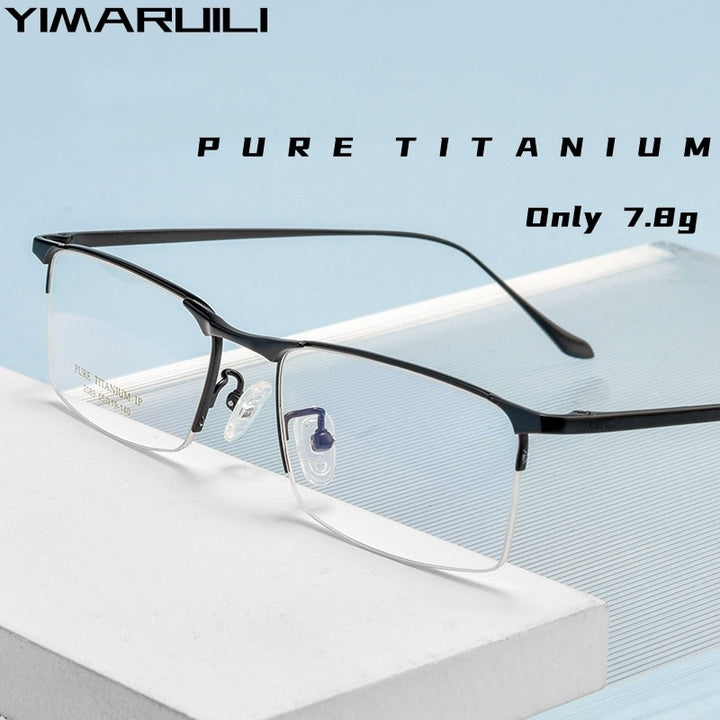 Yimaruili Men's Semi Rim Square Titanium Eyeglasses 2089p Semi Rim Yimaruili Eyeglasses
