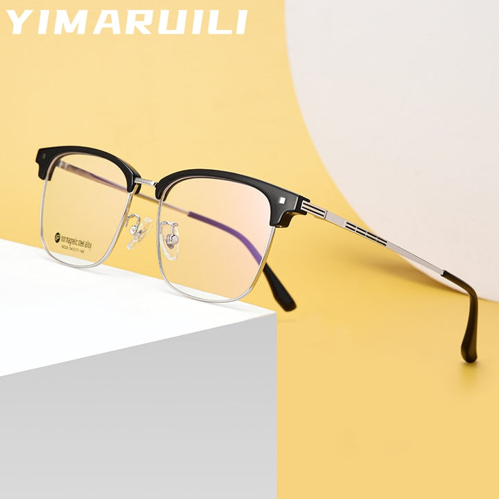 Yimaruili Men's Full Rim Square Acetate Alloy Eyeglasses M224 Full Rim Yimaruili Eyeglasses
