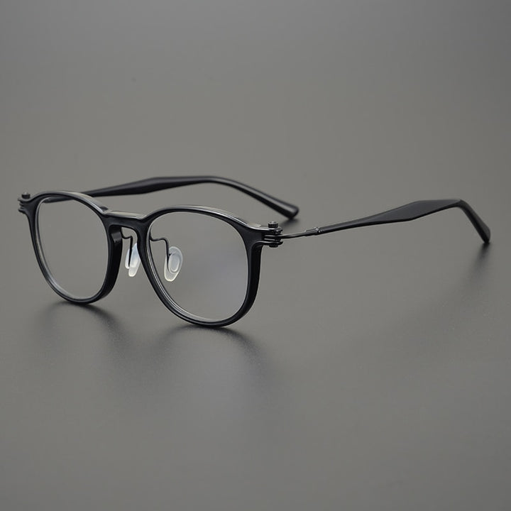 Gatenac Unisex Full Rim Round Acetate Titanium Eyeglasses Gxyj826 Full Rim Gatenac Black