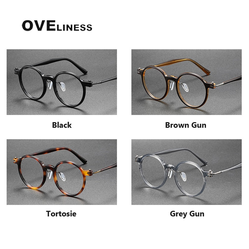 Oveliness Unisex Full Rim Round Acetate Titanium Eyeglasses 5886 Full Rim Oveliness