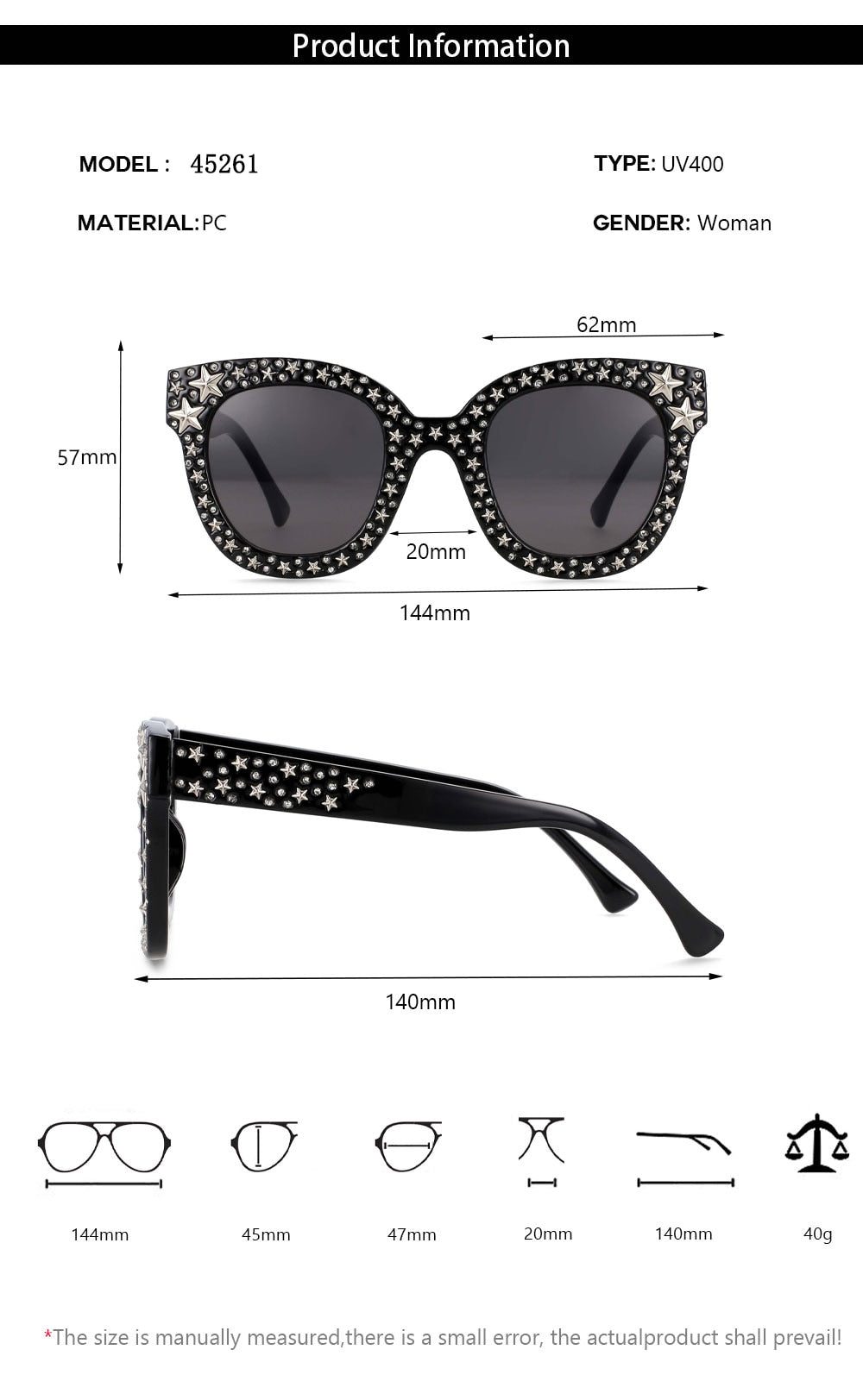 CCspace Women's Full Rim Square Acetate Eyeglasses Or Sunglasses 45261 Sunglasses CCspace