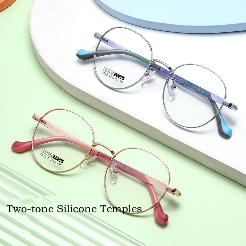 Yimaruili Children's Unisex Full Rim Round Ultem Titanium Alloy Eyeglasses 7519S Full Rim Yimaruili Eyeglasses