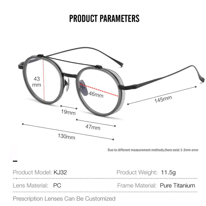 Muzz Unisex Full Rim Round Double Bridge Titanium Acetate Eyeglasses Kj32 Full Rim Muzz