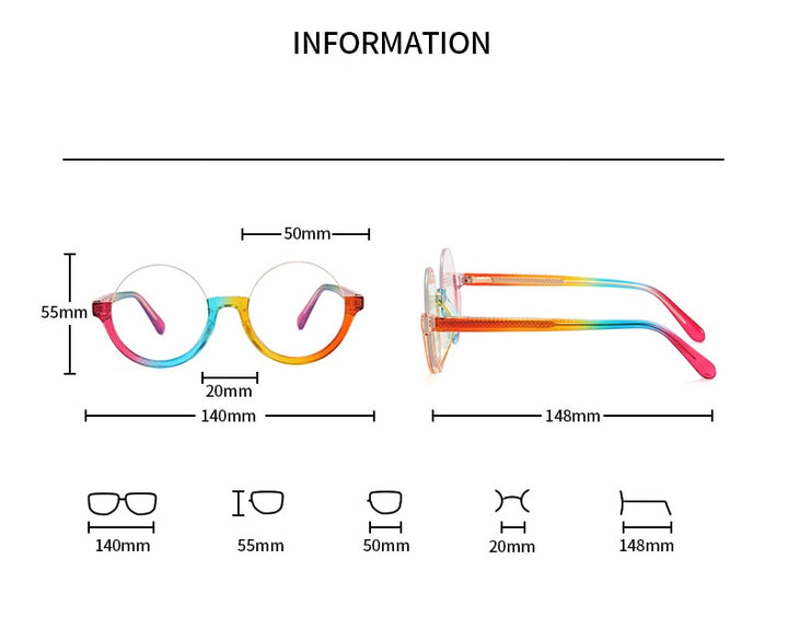 CCspace Unisex Semi Rim Round Tr 90 Titanium Eyeglasses 55611 Semi Rim CCspace
