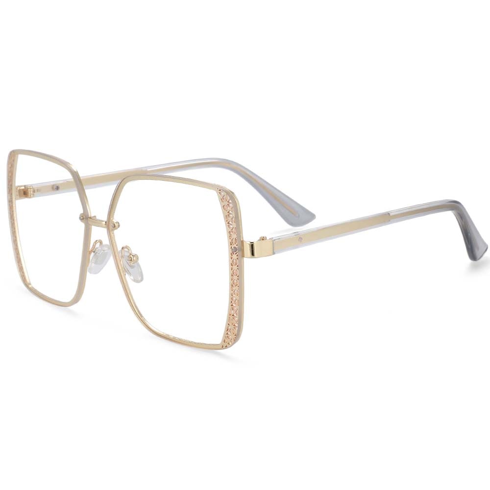 CCspace Women's Full Rim Square Hollow Alloy Frame Eyeglasses 54205 Full Rim CCspace Gold