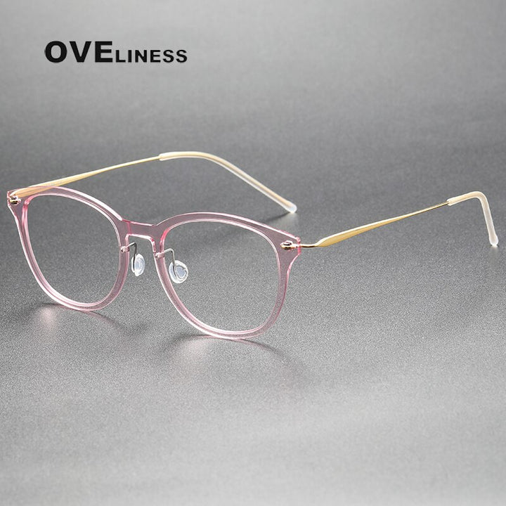 Oveliness Unisex Full Rim Round Acetate Titanium Eyeglasses 6506 Full Rim Oveliness pink gold