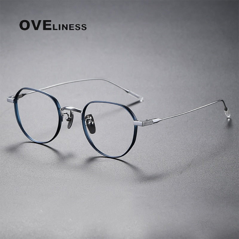 Oveliness Unisex Full Rim Round Titanium Eyeglasses 80803 Full Rim Oveliness blue silver