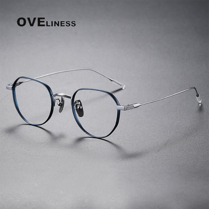 Oveliness Unisex Full Rim Round Titanium Eyeglasses 80803 Full Rim Oveliness blue silver