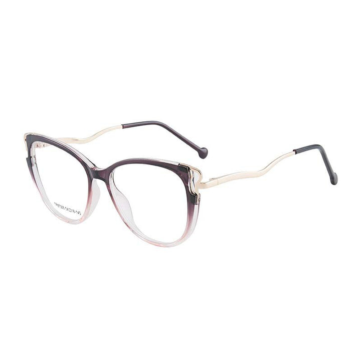 CCspace Women's Full Rim Square Cat Eye Acetate Titanium Eyeglasses 54391 Full Rim CCspace China Purple