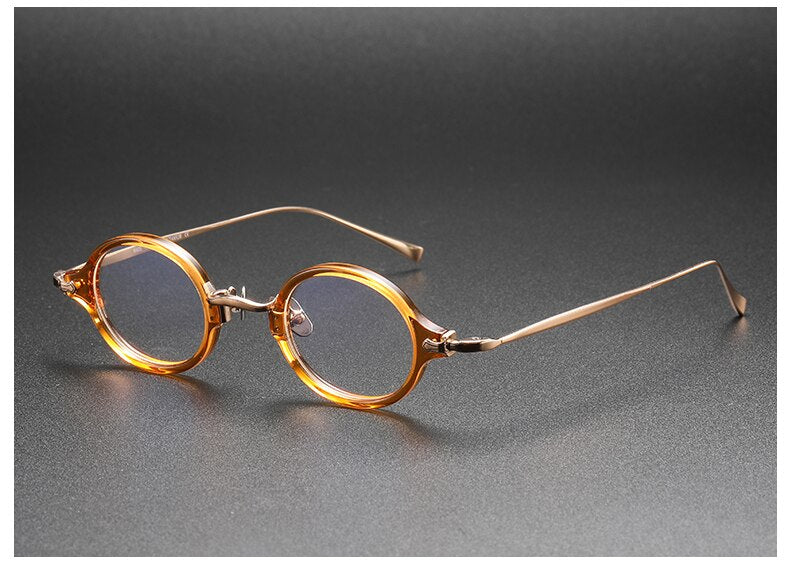 Muzz Unisex Full Rim Small Round Acetate Titanium Eyeglasses 180 Full Rim Muzz Brown Gold