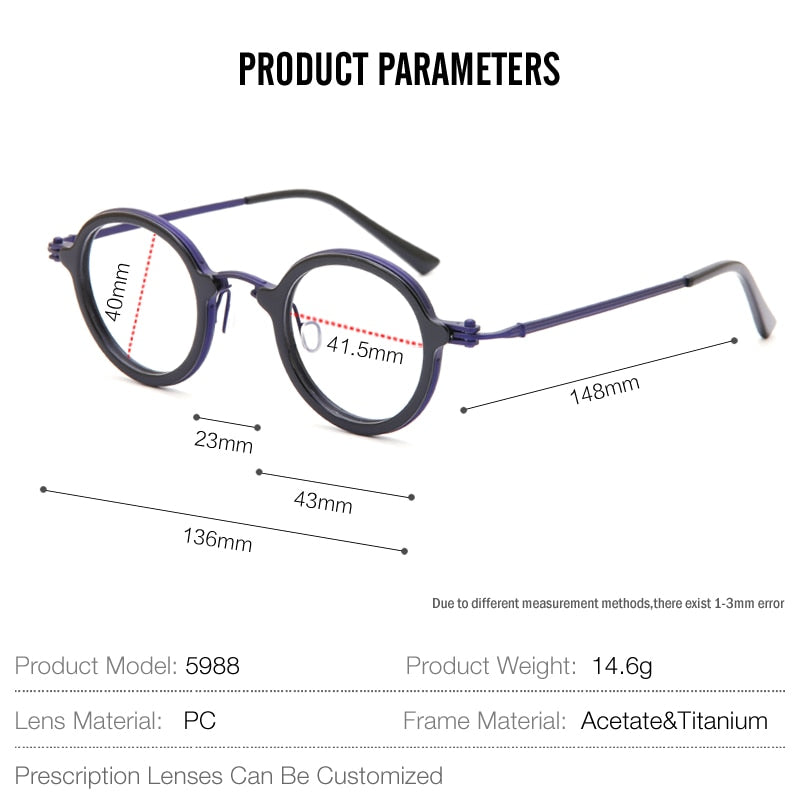 Muzz Unisex Full Rim Round Titanium Acetate Eyeglasses Rlt5988 Full Rim Muzz