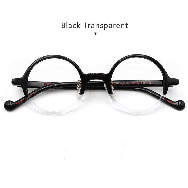 Hdcrafter Unisex Full Rim Round Acetate Eyeglasses Pt2171109 Full Rim Hdcrafter Eyeglasses Black Transparent