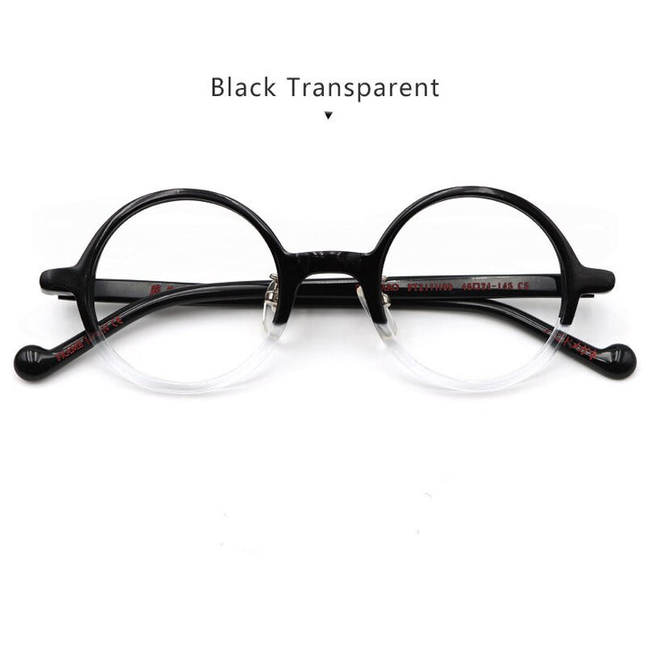 Hdcrafter Unisex Full Rim Round Acetate Eyeglasses Pt2171109 Full Rim Hdcrafter Eyeglasses Black Transparent