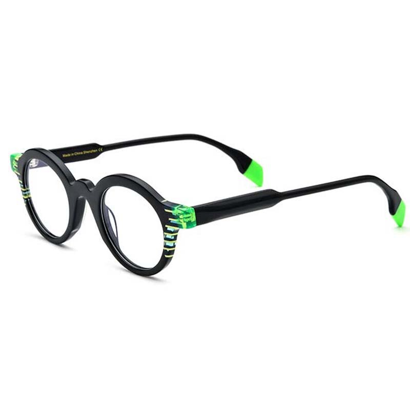 CCspace Unisex Full Rim Round Acetate Eyeglasses 53153 Full Rim CCspace Green black China