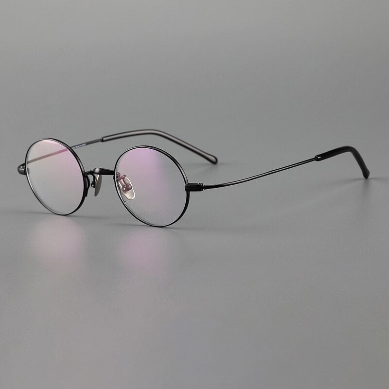 Muzz Unisex Full Rim Small Round Titanium Eyeglasses 103-503 Full Rim Muzz Round Black silver