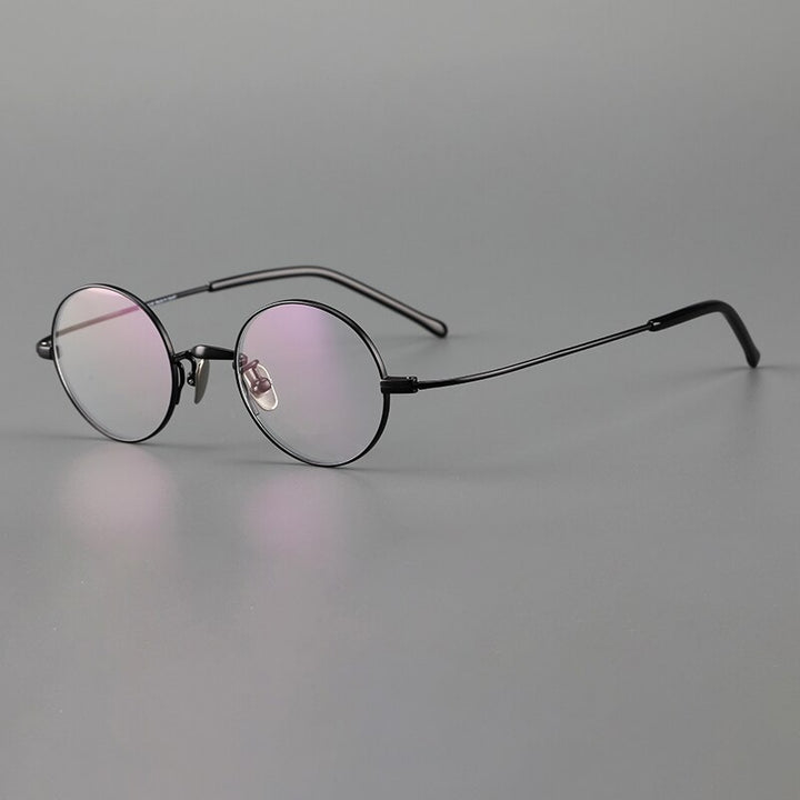 Muzz Unisex Full Rim Small Round Titanium Eyeglasses 103-503 Full Rim Muzz Round Black silver