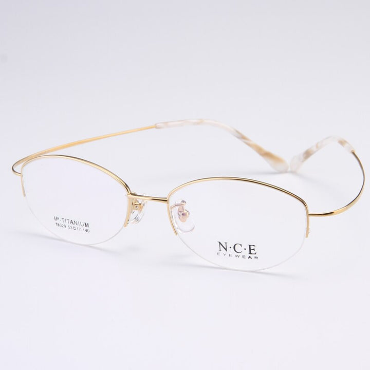 Bclear Women's Semi Rim Titanium Oval Eyeglasses Sc18029 Semi Rim Bclear Gold