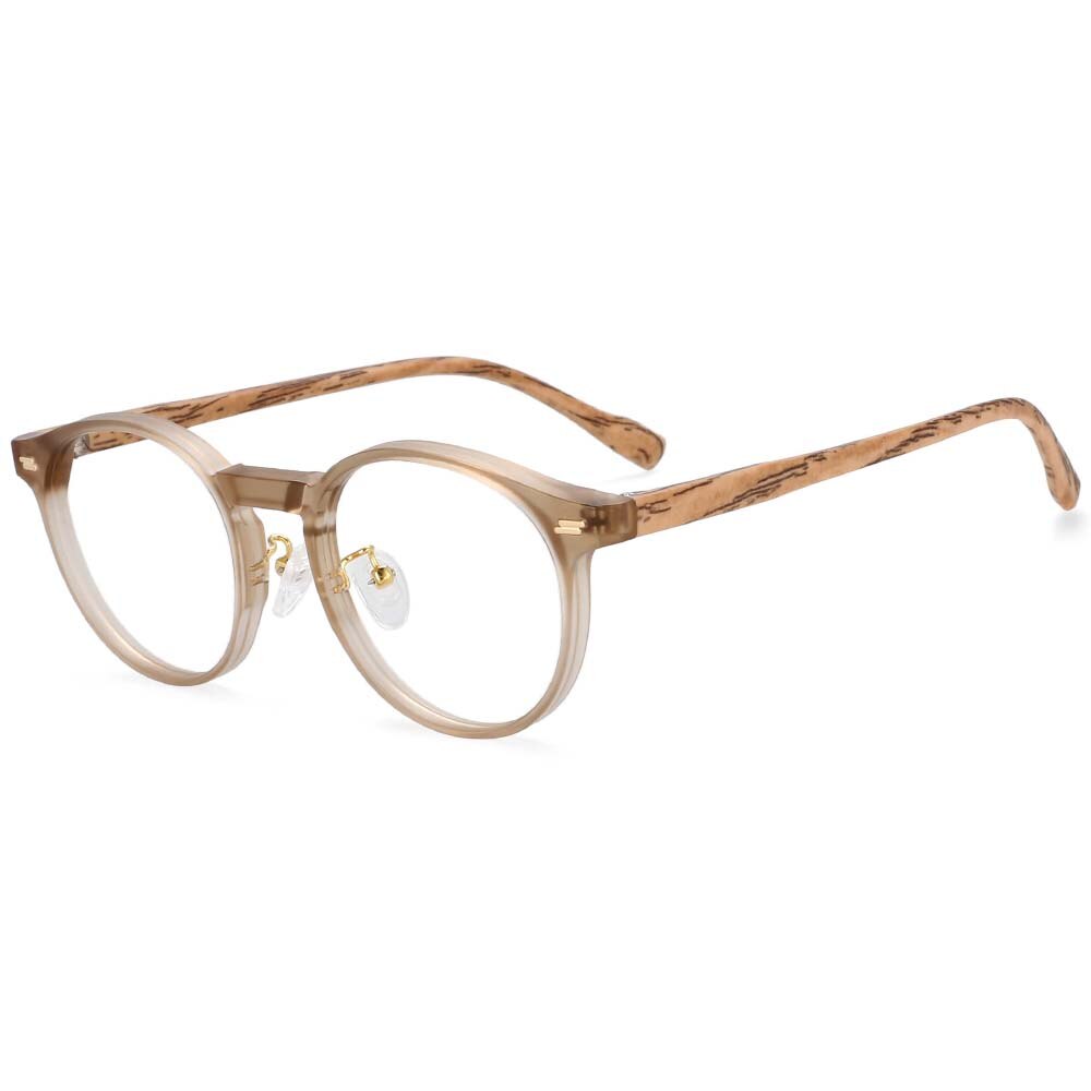 CCspace Unisex Full Rim Round Tr 90 Titanium Frame Eyeglasses 54314 Full Rim CCspace China Tea-wood grain