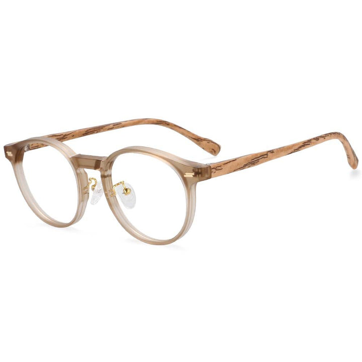 CCspace Unisex Full Rim Round Tr 90 Titanium Frame Eyeglasses 54314 Full Rim CCspace China Tea-wood grain