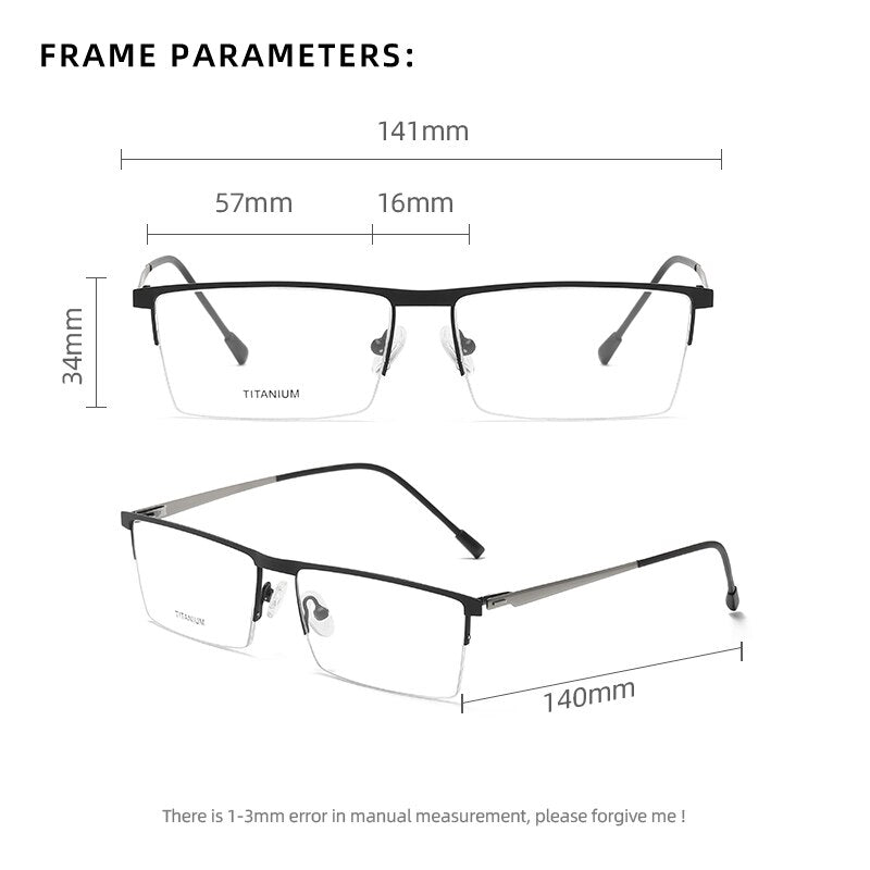 Zirosat Men's Semi Rim Square Titanium Eyeglasses P8826 Semi Rim Zirosat