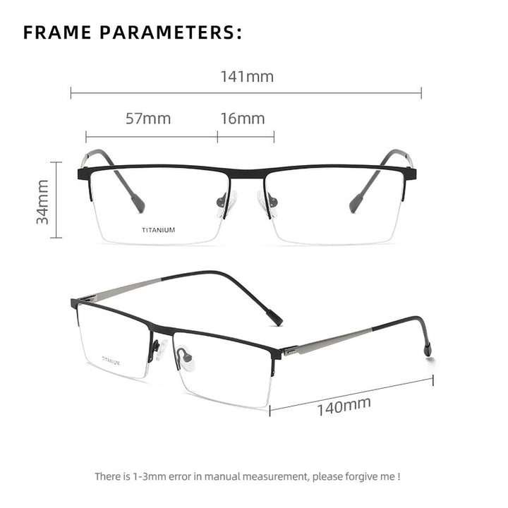 Zirosat Men's Semi Rim Square Titanium Eyeglasses P8826 Semi Rim Zirosat