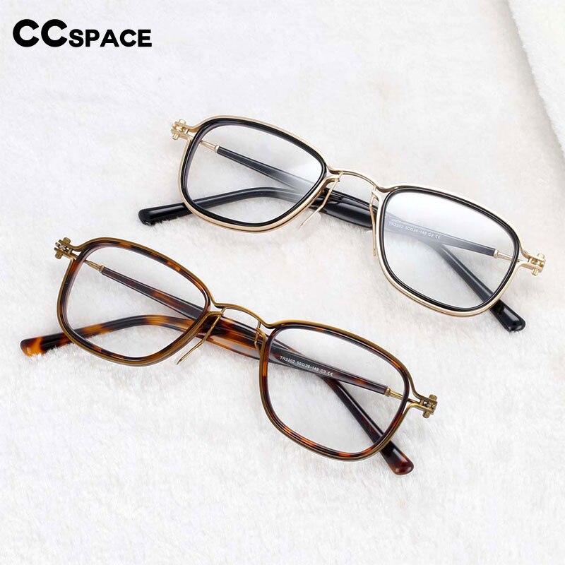 CCspace Unisex Full Rim Square Round Acetate Alloy Steampunk Frame Eyeglasses 54227 Full Rim CCspace