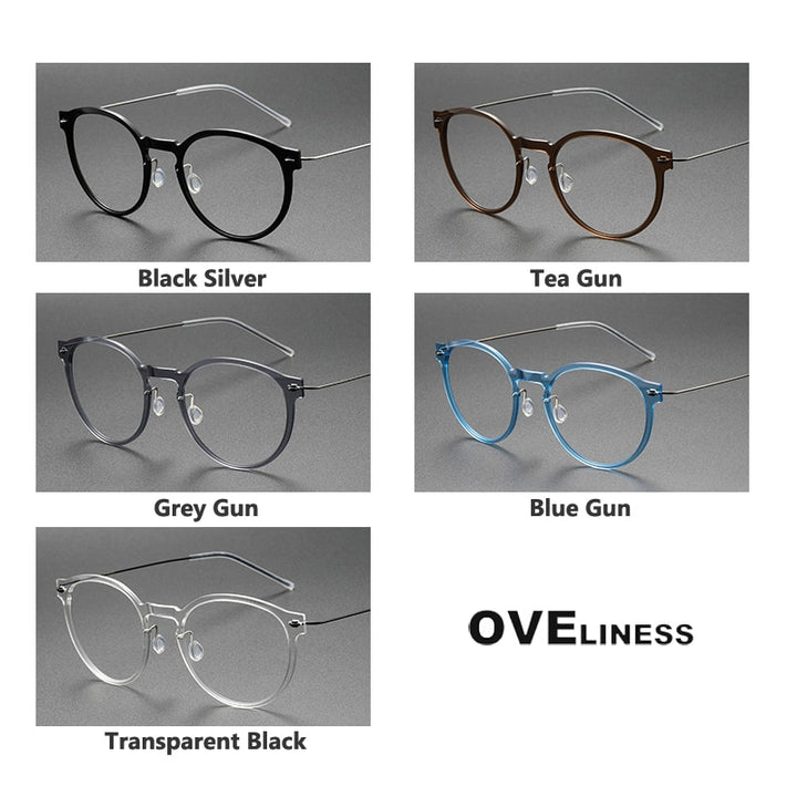 Oveliness Unisex Full Rim Round ScrewlessAcetate Titanium Eyeglasses 6603 Full Rim Oveliness