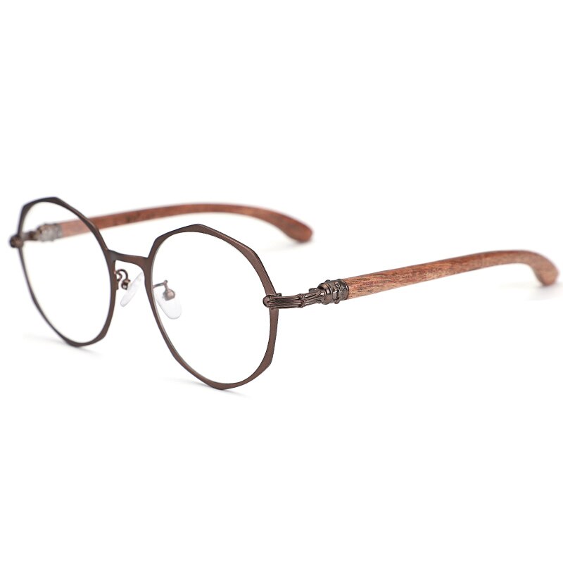Hdcrafter Unisex Full Rim Polygon Titanium Frame Wood Temple Eyeglasses Full Rim Hdcrafter Eyeglasses Coffee