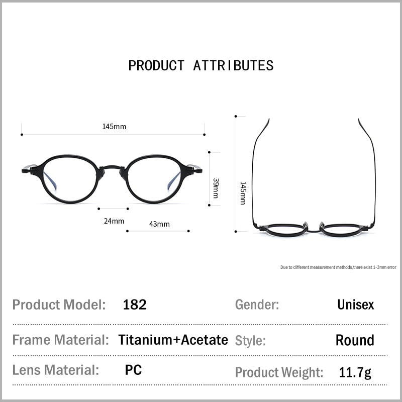 Muzz Men's Full Rim Small Round Acetate Titanium Eyeglasses 180 Full Rim Muzz