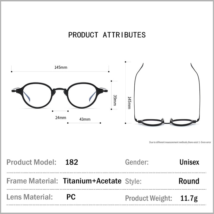 Muzz Men's Full Rim Small Round Acetate Titanium Eyeglasses 180 Full Rim Muzz