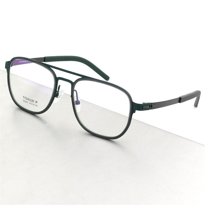 Hdcrafter Unisex Full Rim Square Double Bridge Titanium Eyeglasses 2202 Full Rim Hdcrafter Eyeglasses Green