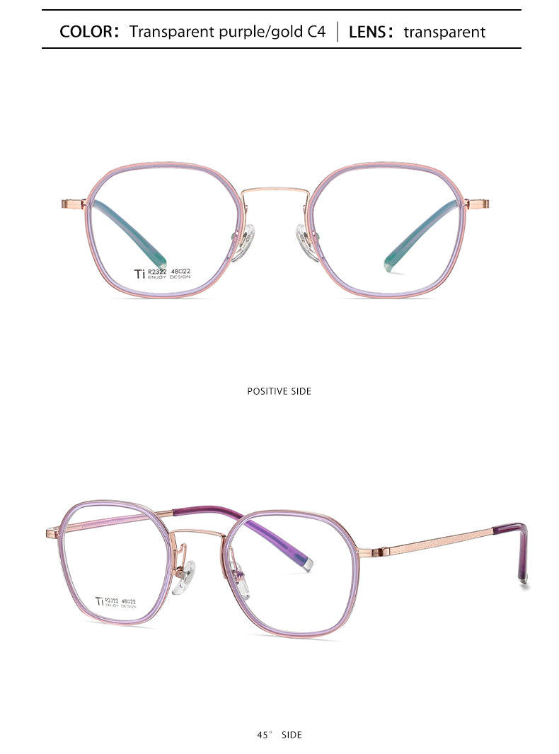 Reven Jate Unisex Full Rim Round Square Acetate Titanium Frame Eyeglasses R2322 Full Rim Reven Jate