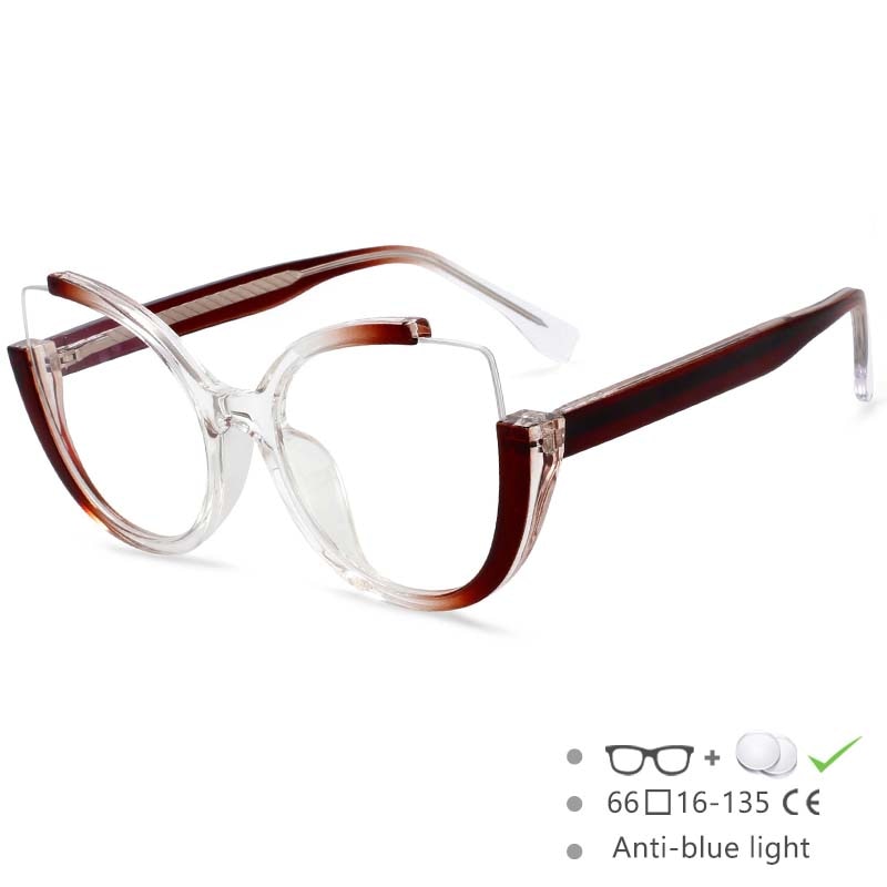 CCspace Women's Semi Rim Cat Eye Tr 90 Titanium Eyeglasses 54627 Semi Rim CCspace China Coffee