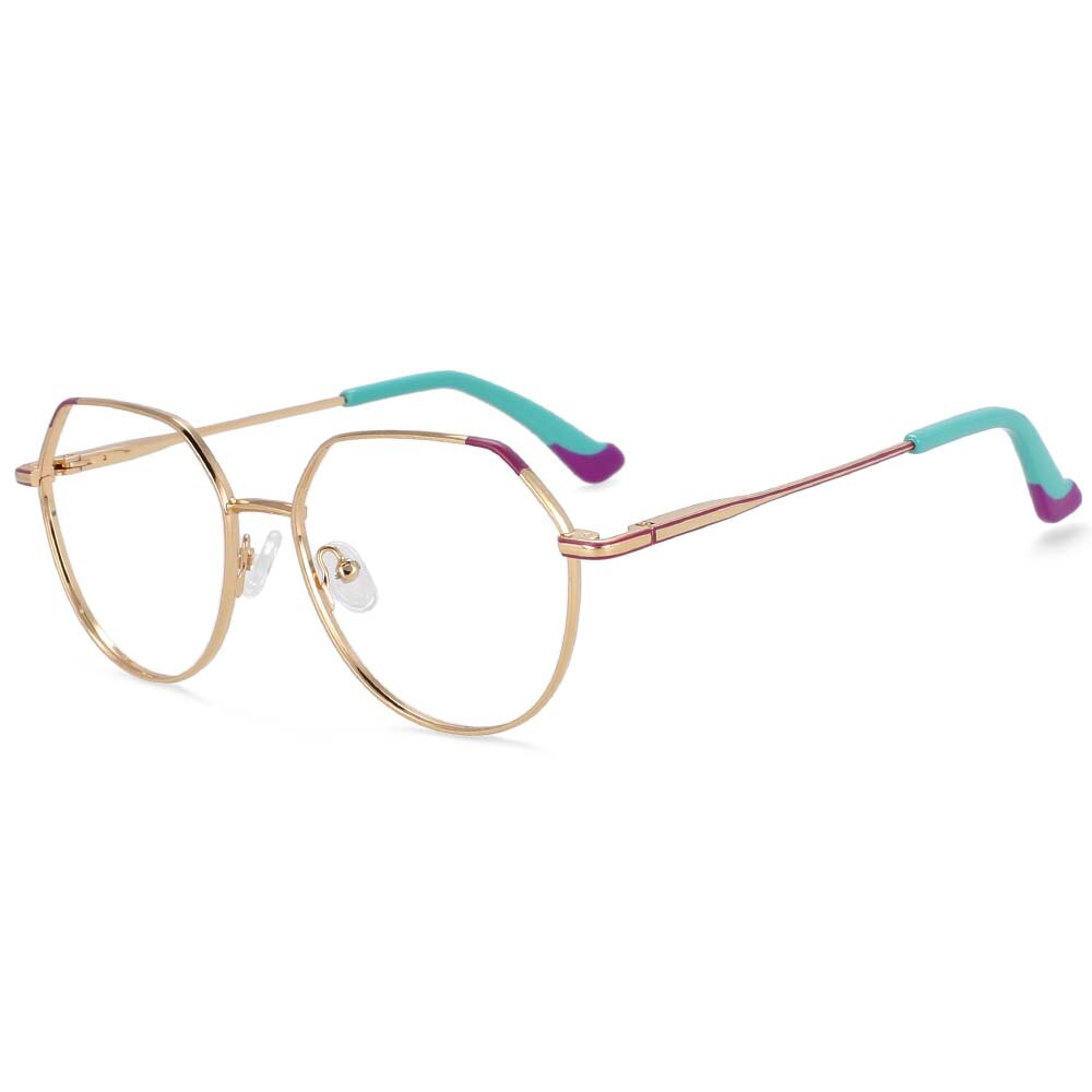 CCspace Unisex Full Rim Polygonal Round Alloy Frame Eyeglasses 54316 Full Rim CCspace China gold-purple