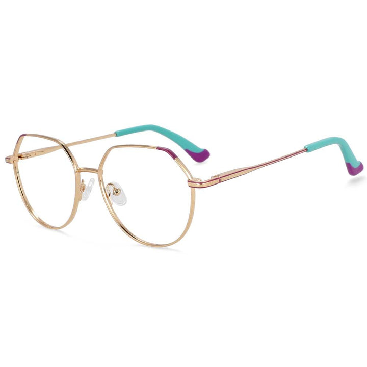 CCspace Unisex Full Rim Polygonal Round Alloy Frame Eyeglasses 54316 Full Rim CCspace China gold-purple