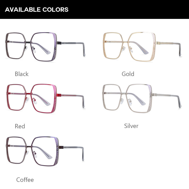 CCspace Women's Full Rim Square Hollow Alloy Frame Eyeglasses 54205 Full Rim CCspace