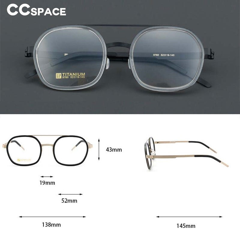 CCspace Women's Full Rim Round Square Double Bridge Titanium Acetate Eyeglasses 55022 Full Rim CCspace