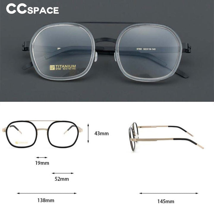 CCspace Women's Full Rim Round Square Double Bridge Titanium Acetate Eyeglasses 55022 Full Rim CCspace