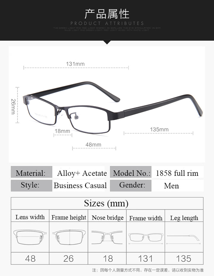 Bclear Men's Full Rim Small Rectangle Alloy Acetate Frame Eyeglasses My1858 Full Rim Bclear