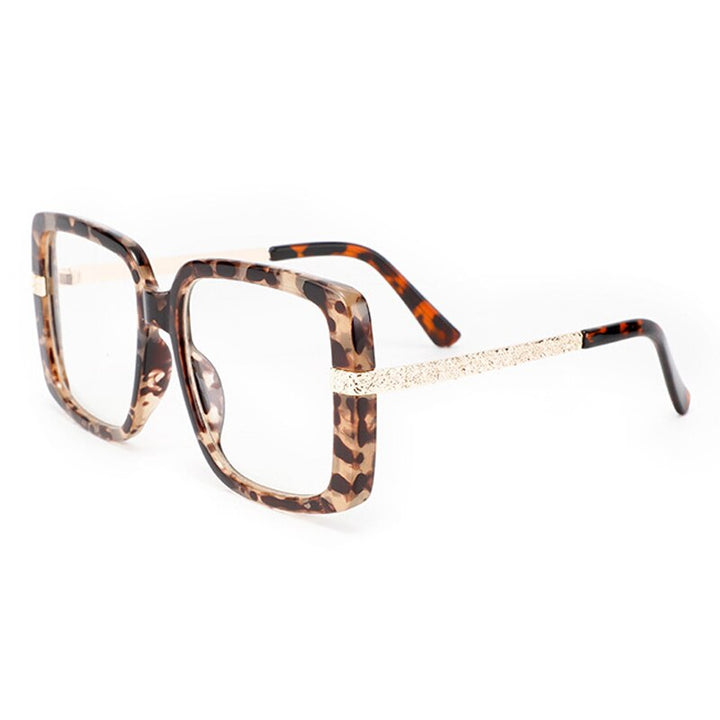 CCspace Unisex Full Rim Oversized Square Tr 90 Eyeglasses 53218 Full Rim CCspace Leopard