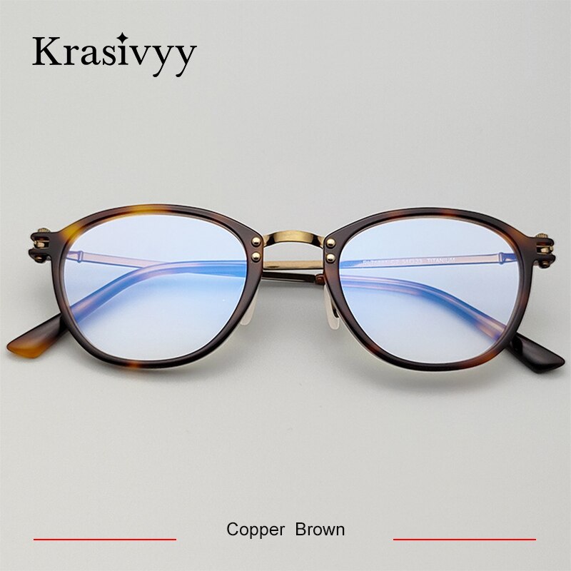 Krasivyy Unisex Full Rim Oval Titanium Acetate Eyeglasses Rlt5881 Full Rim Krasivyy Copper Brown CN