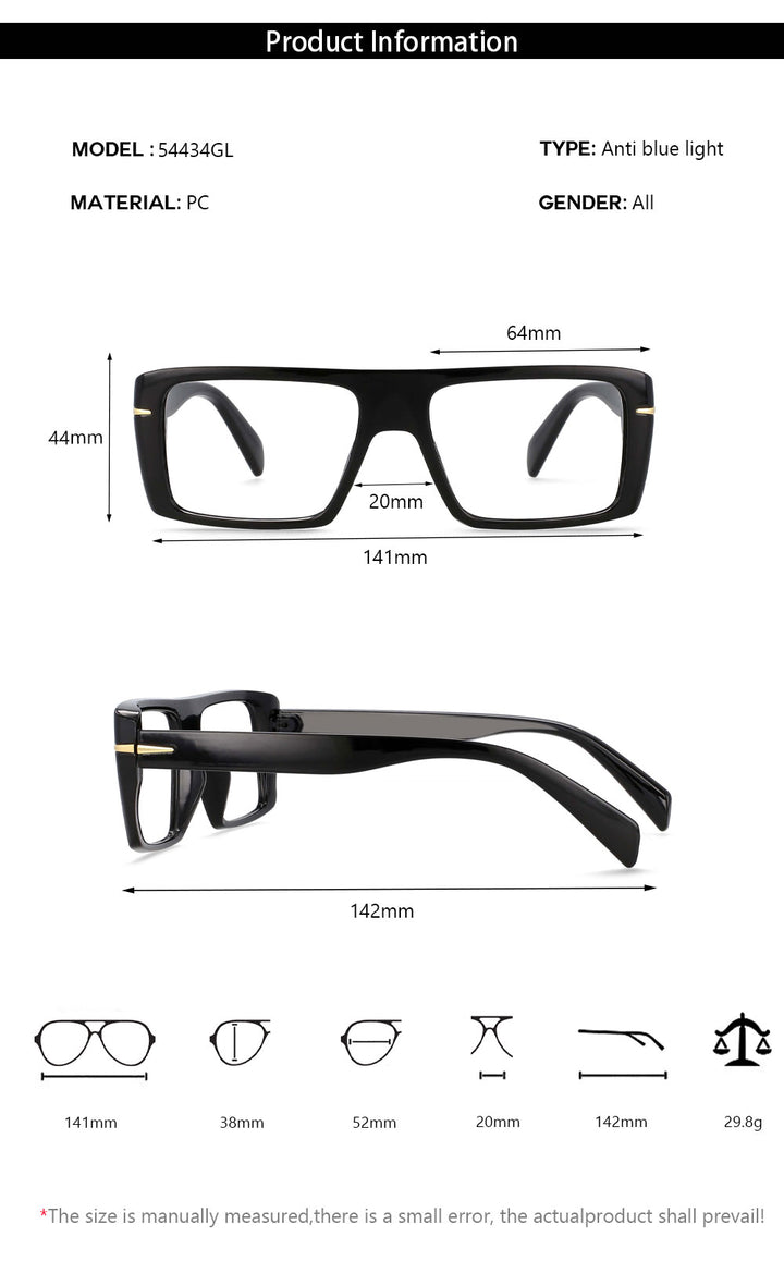 CCspace Unisex Full Rim Oversized Rectangle Resin Frame Eyeglasses 54434 Full Rim CCspace