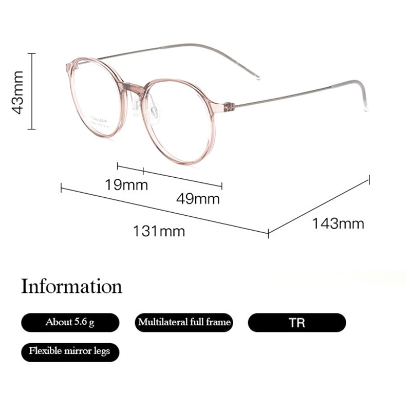 Hotony Unisex Full Rim Round Tr 90 Alloy Eyeglasses 5825m Full Rim Hotony