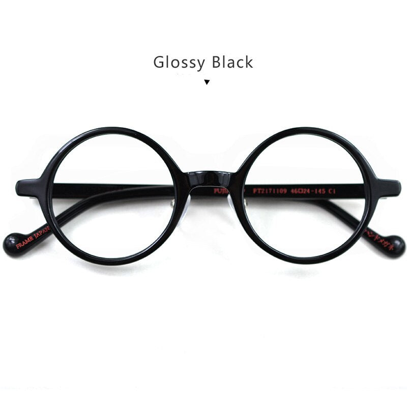 Hdcrafter Unisex Full Rim Round Acetate Eyeglasses Pt2171109 Full Rim Hdcrafter Eyeglasses Glossy Black